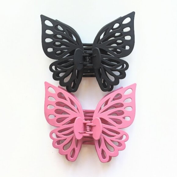 Sunday State Accessories - Sunday State Black and Pink Large Butterfly Clips